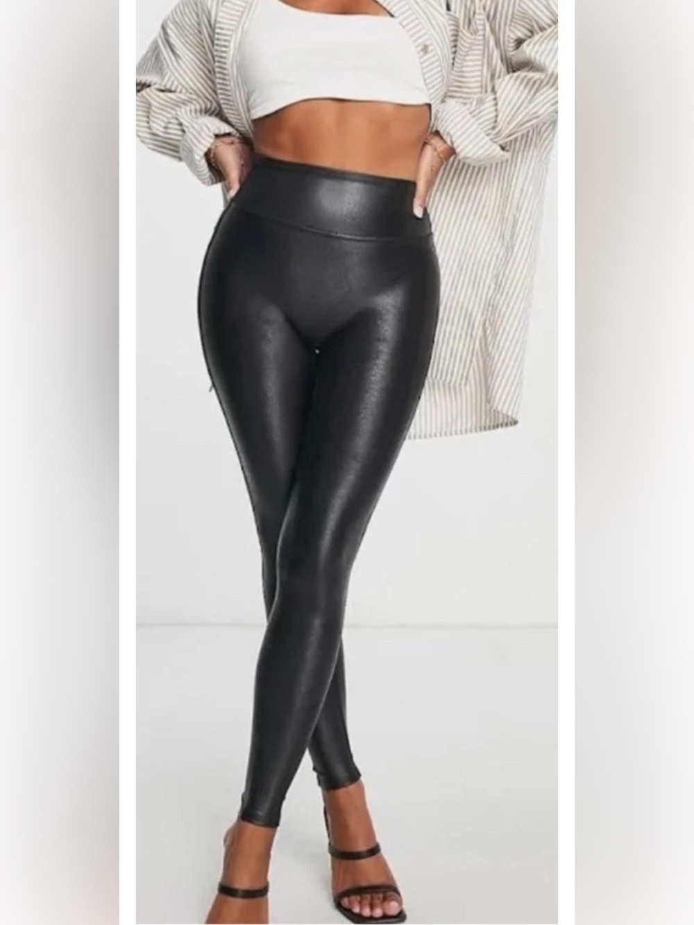 Spanx Faux Leather Leggings Womens Size M Black Stretch